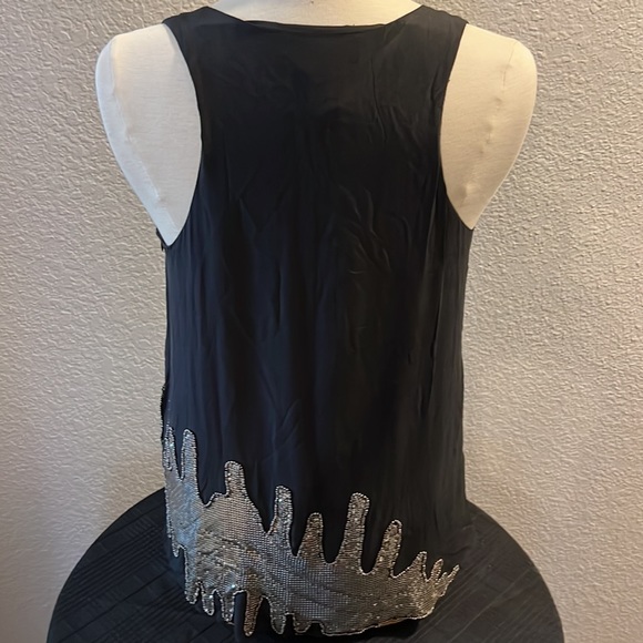 MM Couture Black Silk Tank Top with Silver Sequined Accent Sz M - Picture 5 of 10